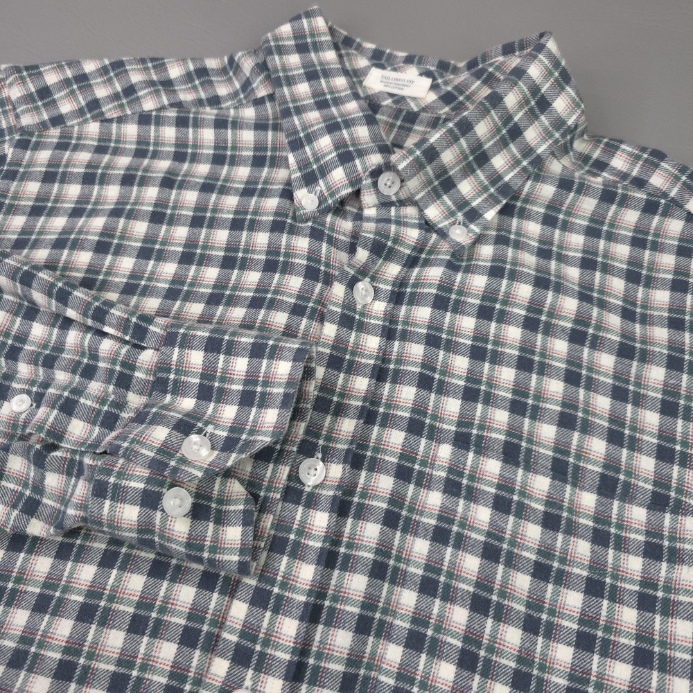 Onward Reserve Shirt Mens Medium Blue Green Plaid Cotton Tailored Fit Flannel